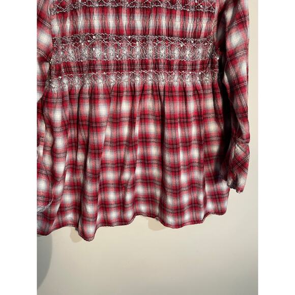 Sundance Red Plaid Flannel Sequin Blouse Top Size Large - Picture 9 of 10